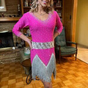 Neon Pink and silver Latin Dancesport dress